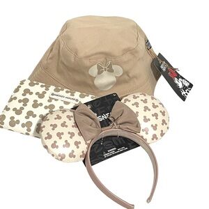 Disney Beige Minnie Mouse Ears Headband, wallet, and Hat Set